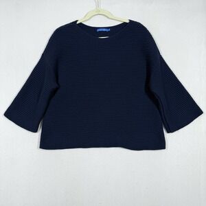 J Mclaughlin Sweater Womens XL Ribbed‎ Knit Boxy Fit Lagenlook Nautical Blue